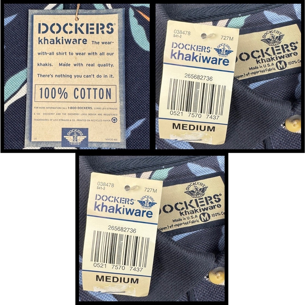 NWT Dockers Khakiware Polo Shirt Men Floral Tropical Medium USA Made‎ 90s Y2K - Picture 8 of 9